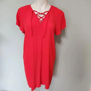 Madewell Red Lace-Up Tunic Dress